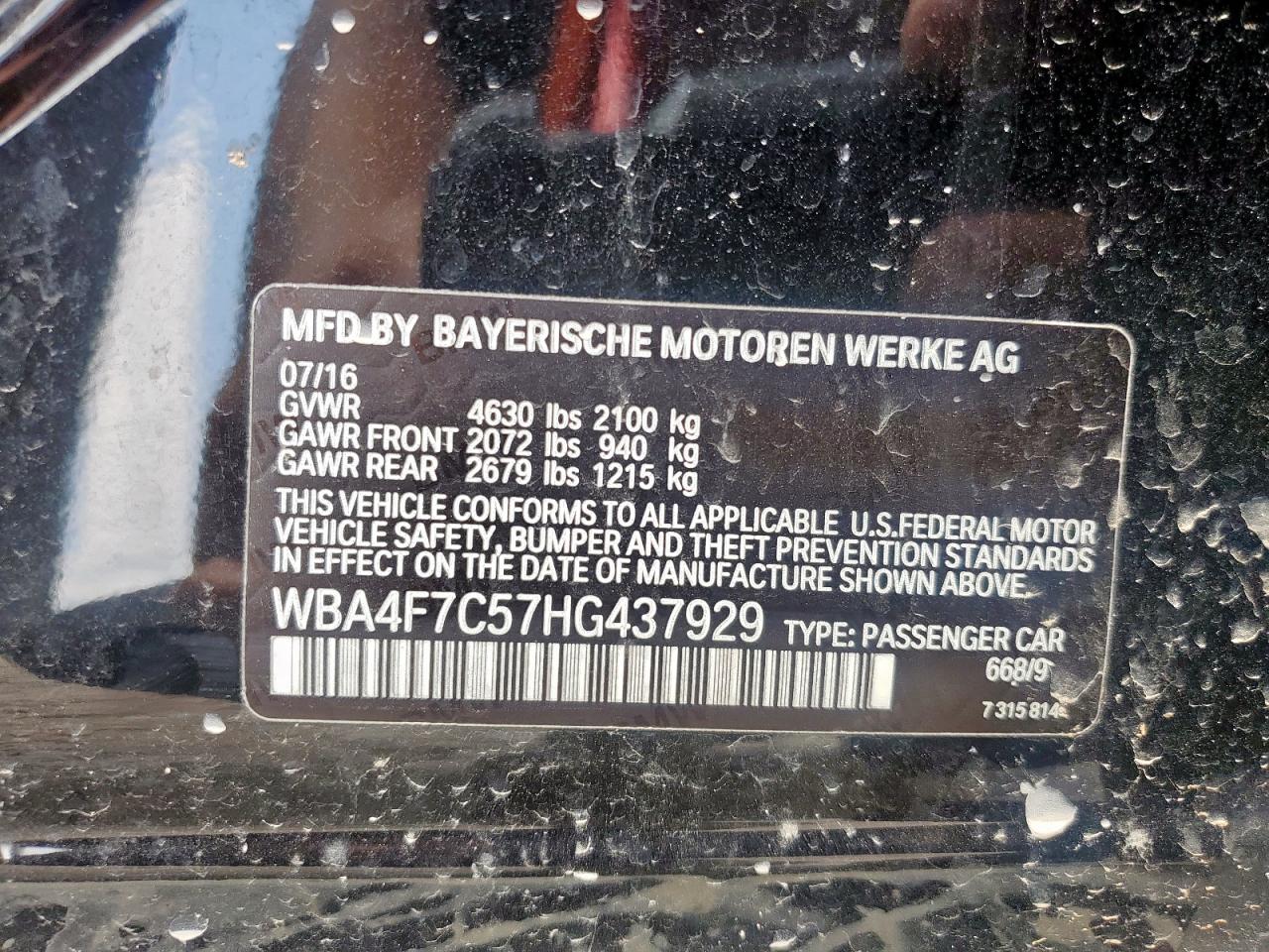 2017 BMW 430I Gran Coupe VIN: WBA4F7C57HG437929 Lot: 63880695