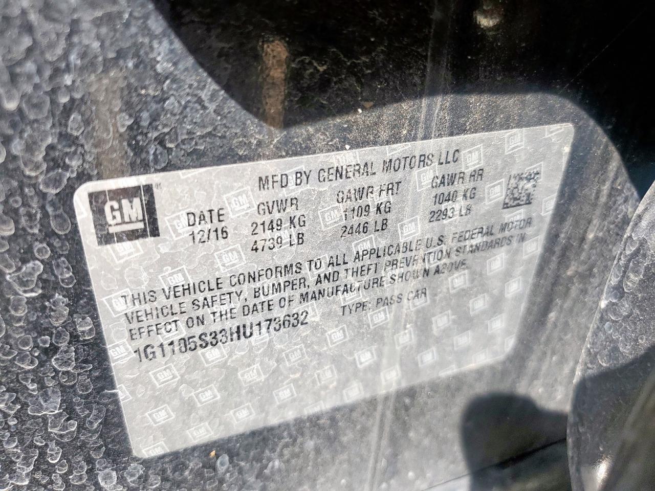 2017 Chevrolet Impala Lt VIN: 1G1105S33HU173632 Lot: 66697015