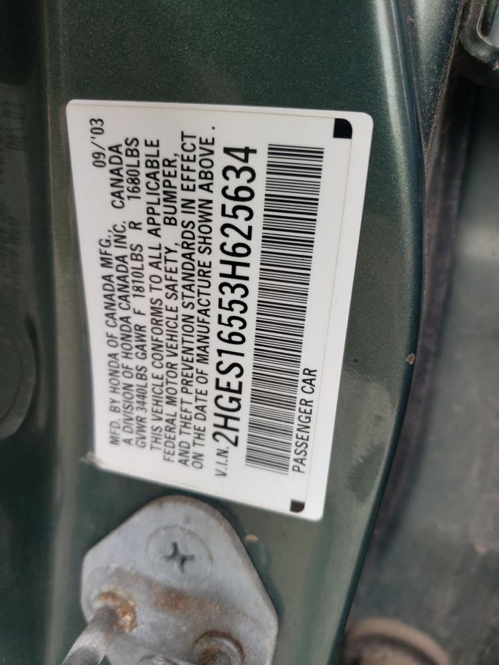 2003 Honda Civic Lx VIN: 2HGES16553H625634 Lot: 64837445
