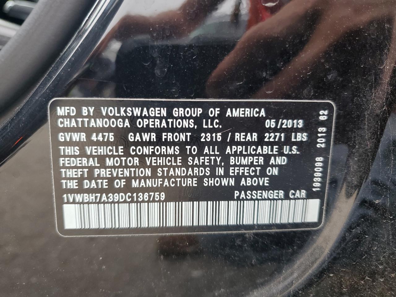 2013 Volkswagen Passat Se VIN: 1VWBH7A39DC136759 Lot: 67097545