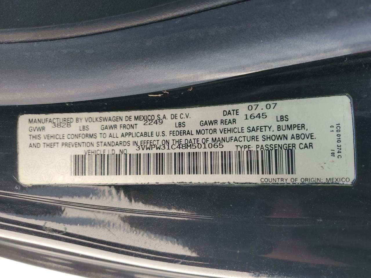 2008 Volkswagen New Beetle S VIN: 3VWPW31C48M501065 Lot: 63899745