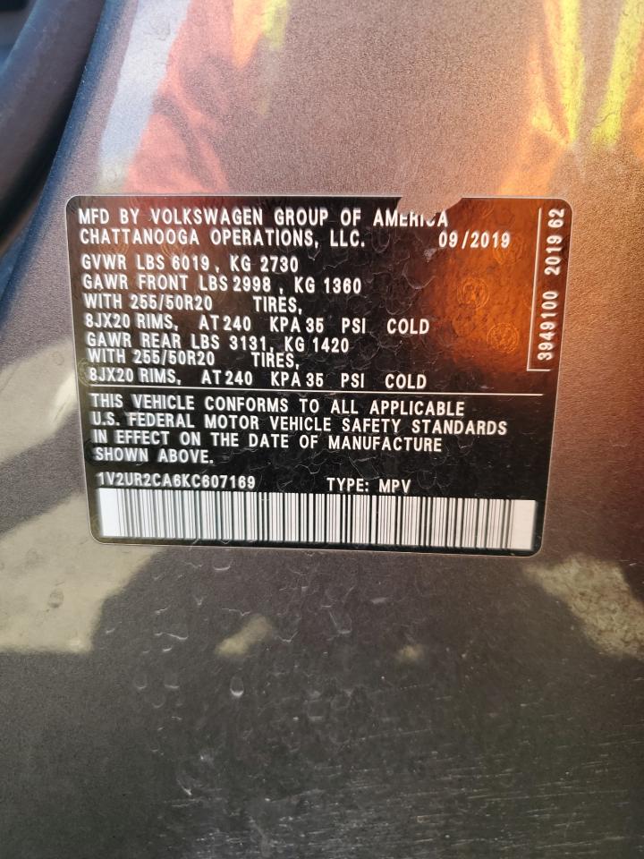 1v2ur2ca6kc607169 1V2UR2CA6KC607169 2019 Volkswagen Atlas Se
