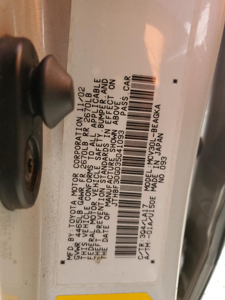 jthbf30g035041093 JTHBF30G035041093 2003 Lexus Es 300