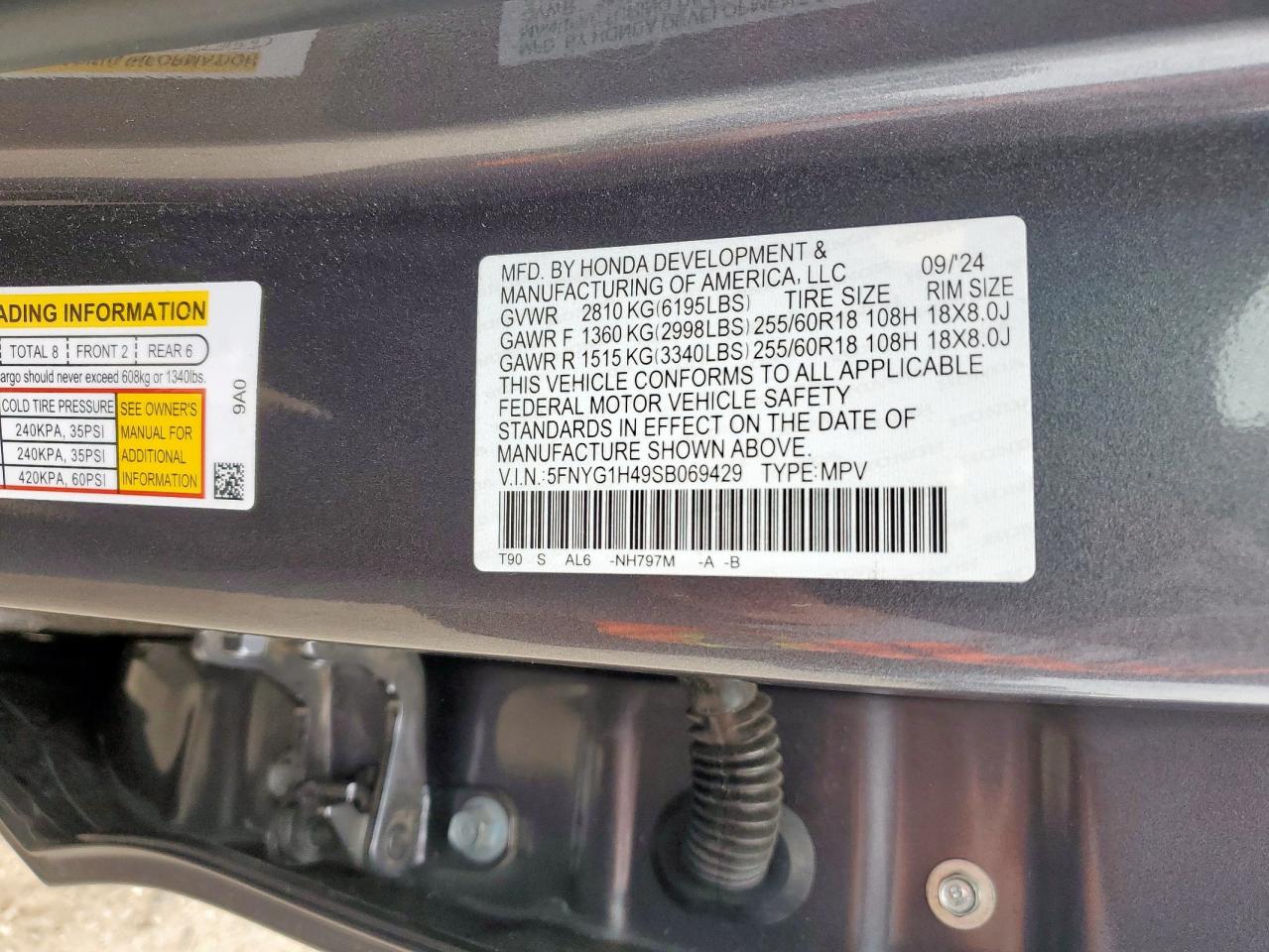 2025 Honda Pilot Exl VIN: 5FNYG1H49SB069429 Lot: 65505835