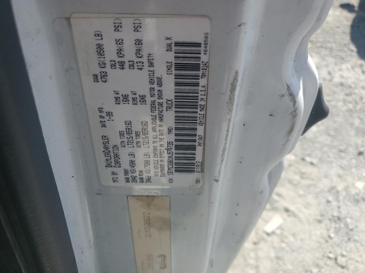 1999 Dodge Ram 3500 VIN: 1B7MC3361XJ574735 Lot: 63927325