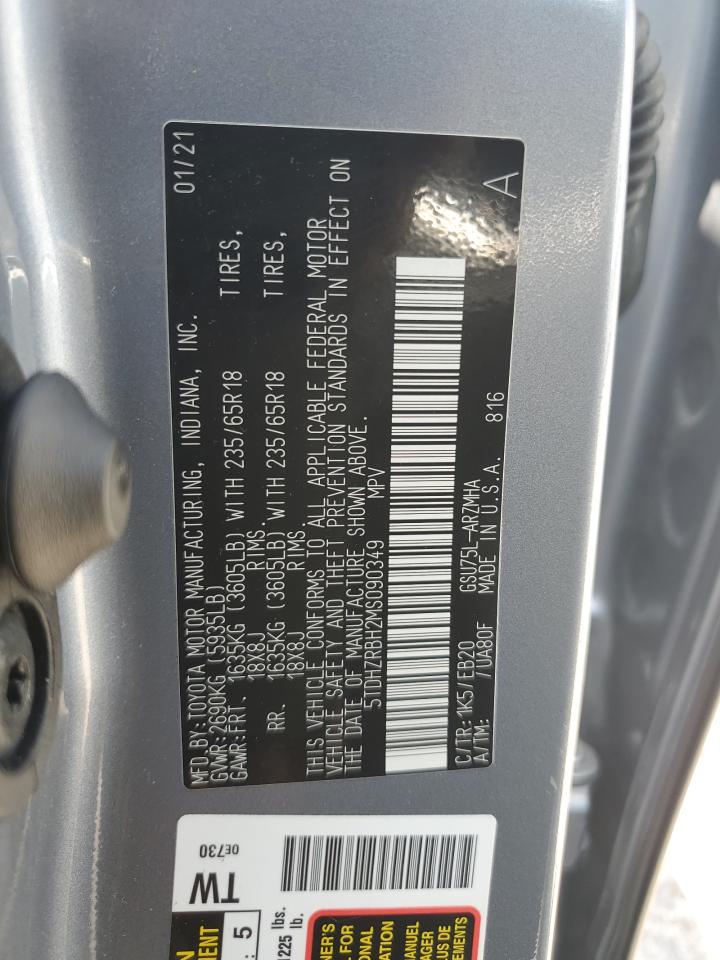 2021 Toyota Highlander Xle VIN: 5TDHZRBH2MS090349 Lot: 64185415