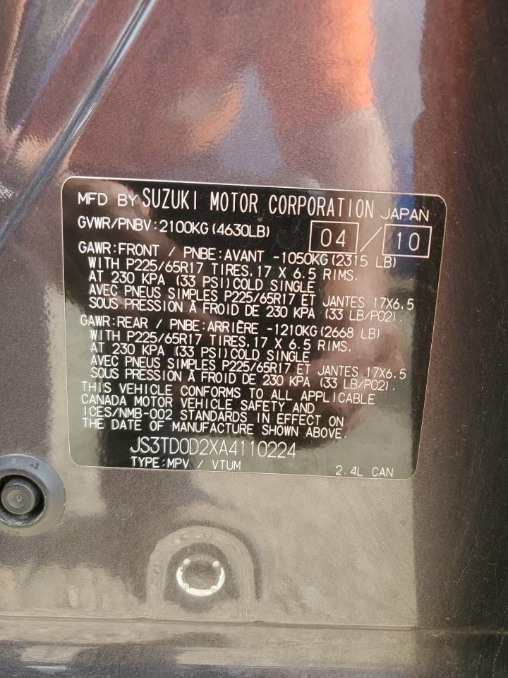 js3td0d2xa4110224 JS3TD0D2XA4110224 2010 Suzuki Grand Vitara Premium