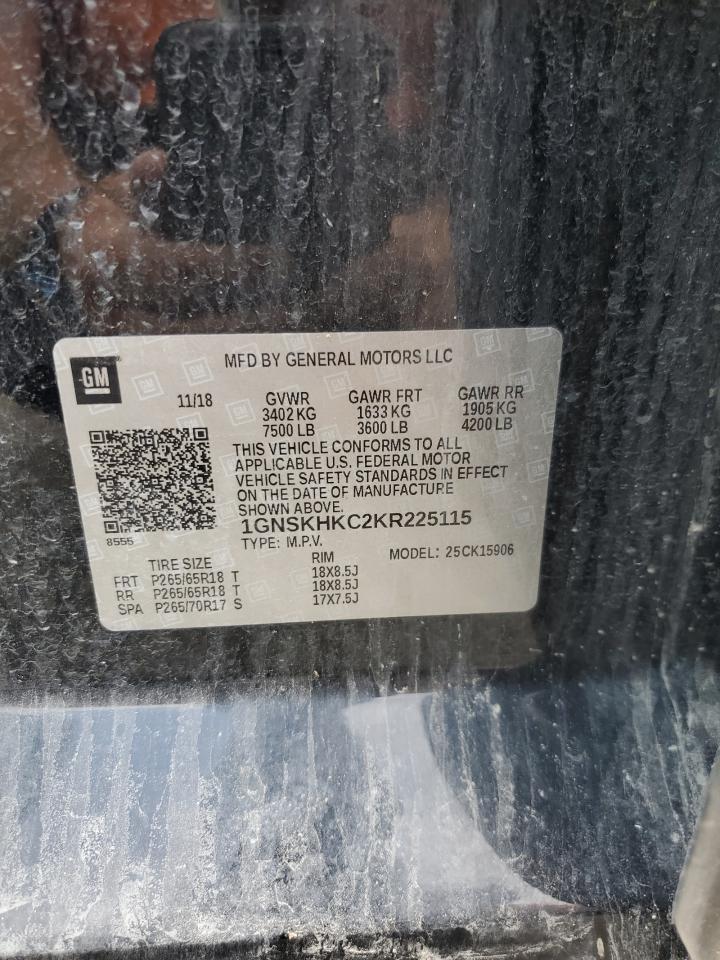 1gnskhkc2kr225115 1GNSKHKC2KR225115 2019 Chevrolet Suburban K1500 Lt