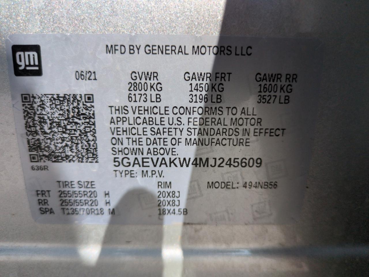 2021 Buick Enclave Essence VIN: 5GAEVAKW4MJ245609 Lot: 65398135
