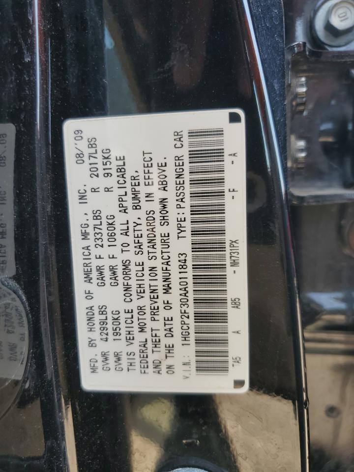 2010 Honda Accord Lx VIN: 1HGCP2F30AA011843 Lot: 65638825