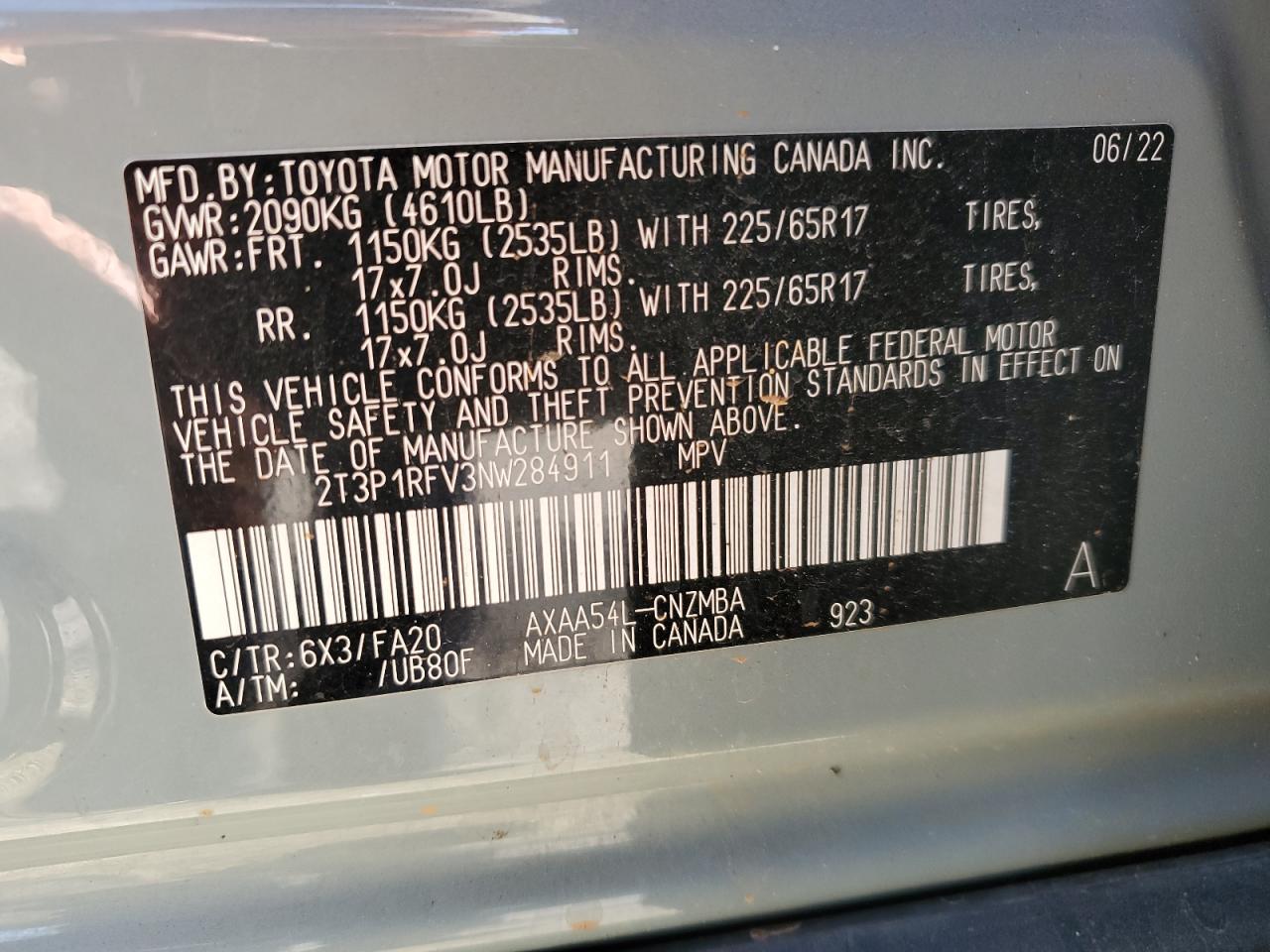 2022 Toyota Rav4 Xle VIN: 2T3P1RFV3NW284911 Lot: 64572425