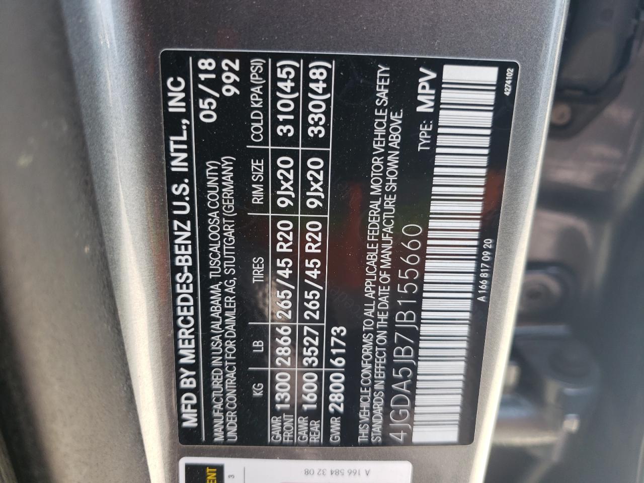 2018 Mercedes-Benz Gle 350 VIN: 4JGDA5JB7JB155660 Lot: 62948275