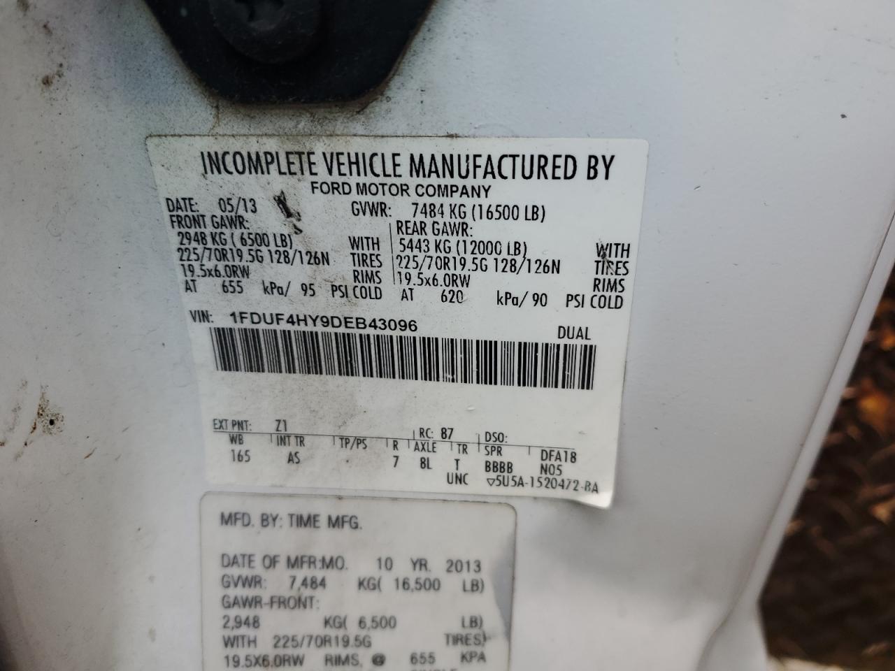 2013 Ford F450 Super Duty VIN: 1FDUF4HY9DEB43096 Lot: 64410485