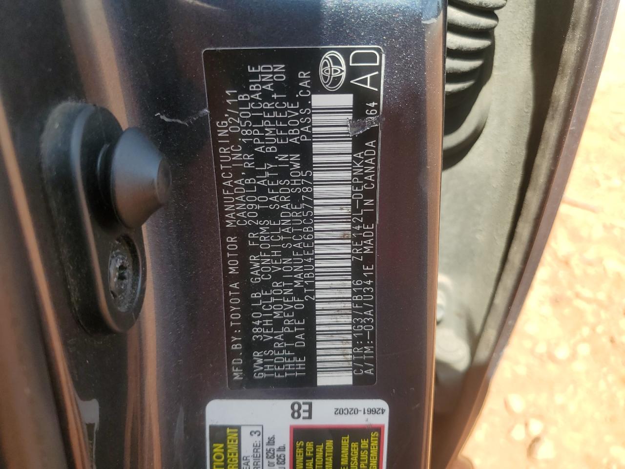 2011 Toyota Corolla Base VIN: 2T1BU4EE6BC577875 Lot: 65201845