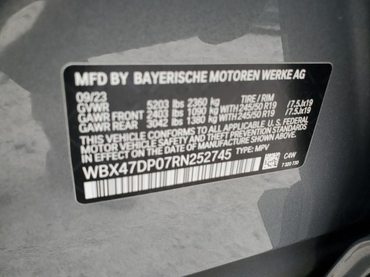 2024 BMW X3 Sdrive30I VIN: WBX47DP07RN252745 Lot: 62466105