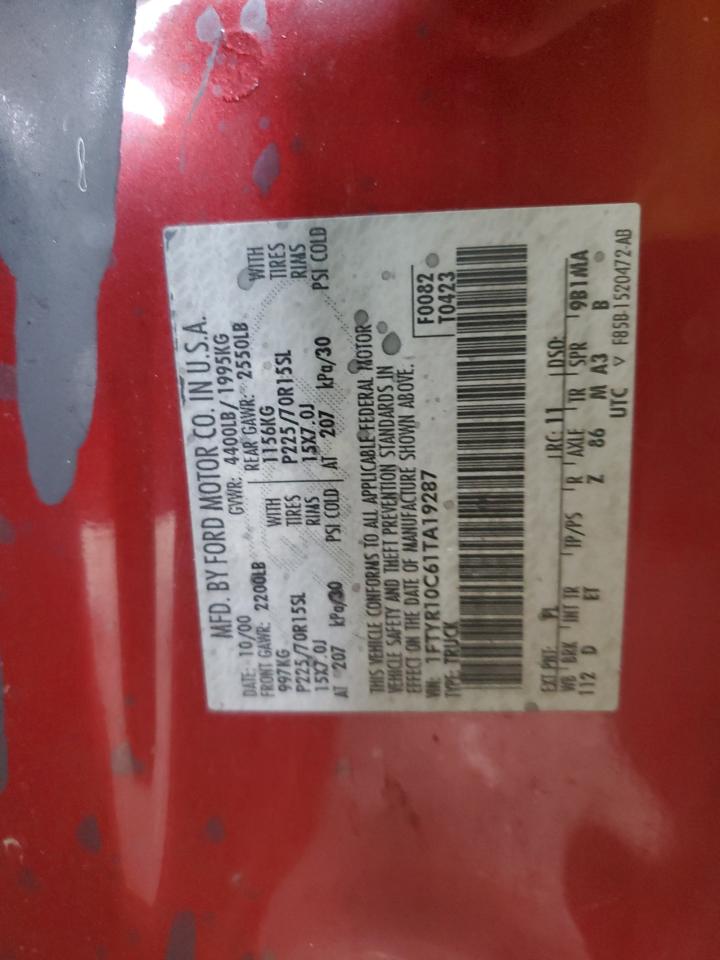 2001 Ford Ranger VIN: 1FTYR10C61TA19287 Lot: 64678595