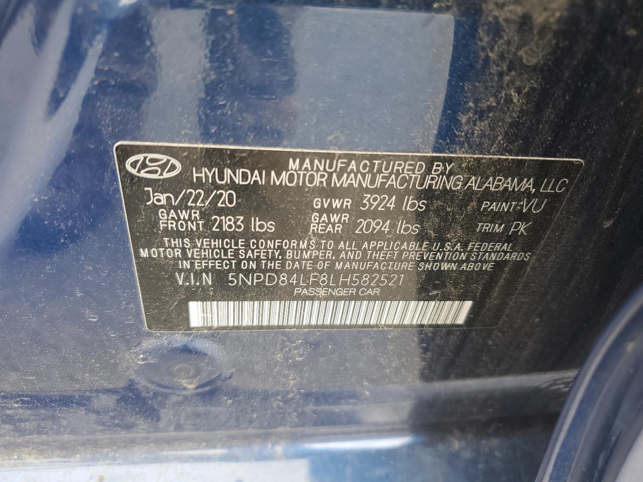 2020 Hyundai Elantra Sel VIN: 5NPD84LF8LH582521 Lot: 65219325