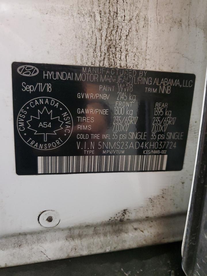 5NMS23AD4KH037724 2019 Hyundai Santa Fe Se