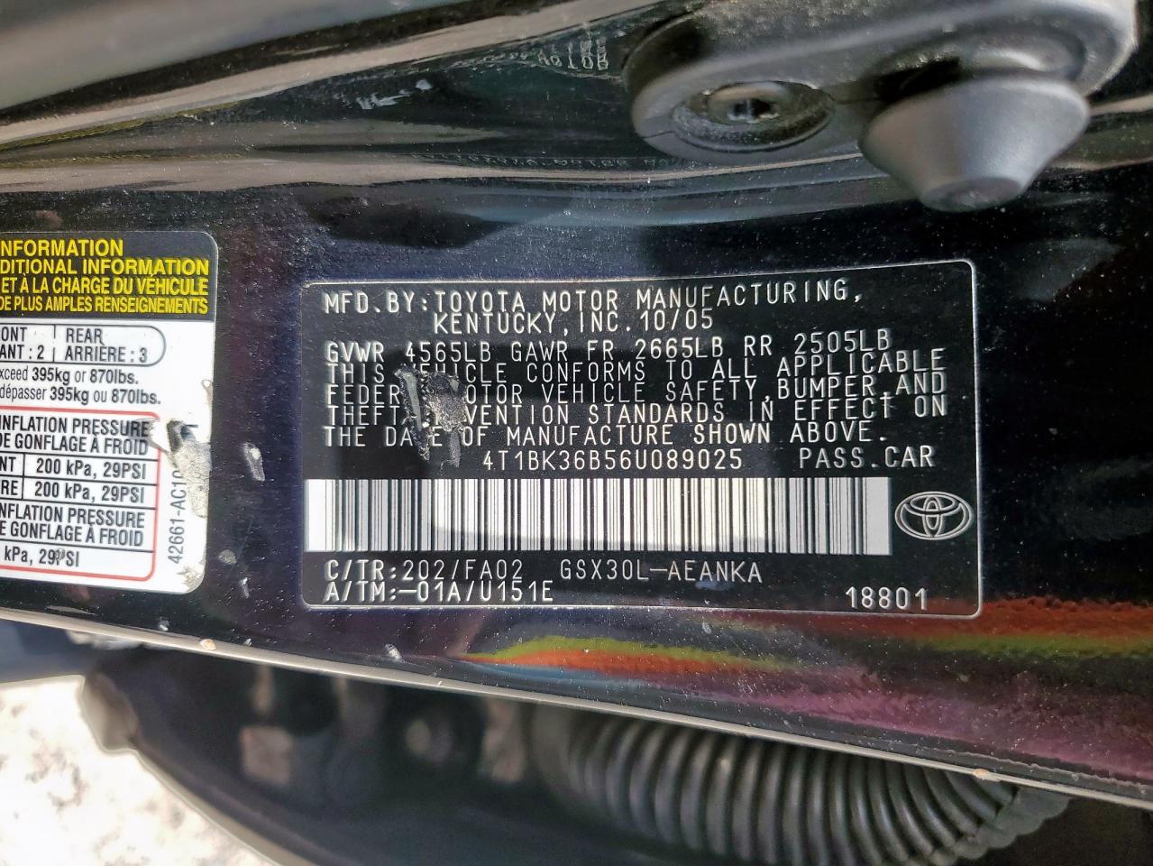 2006 Toyota Avalon Xl VIN: 4T1BK36B56U089025 Lot: 65014415