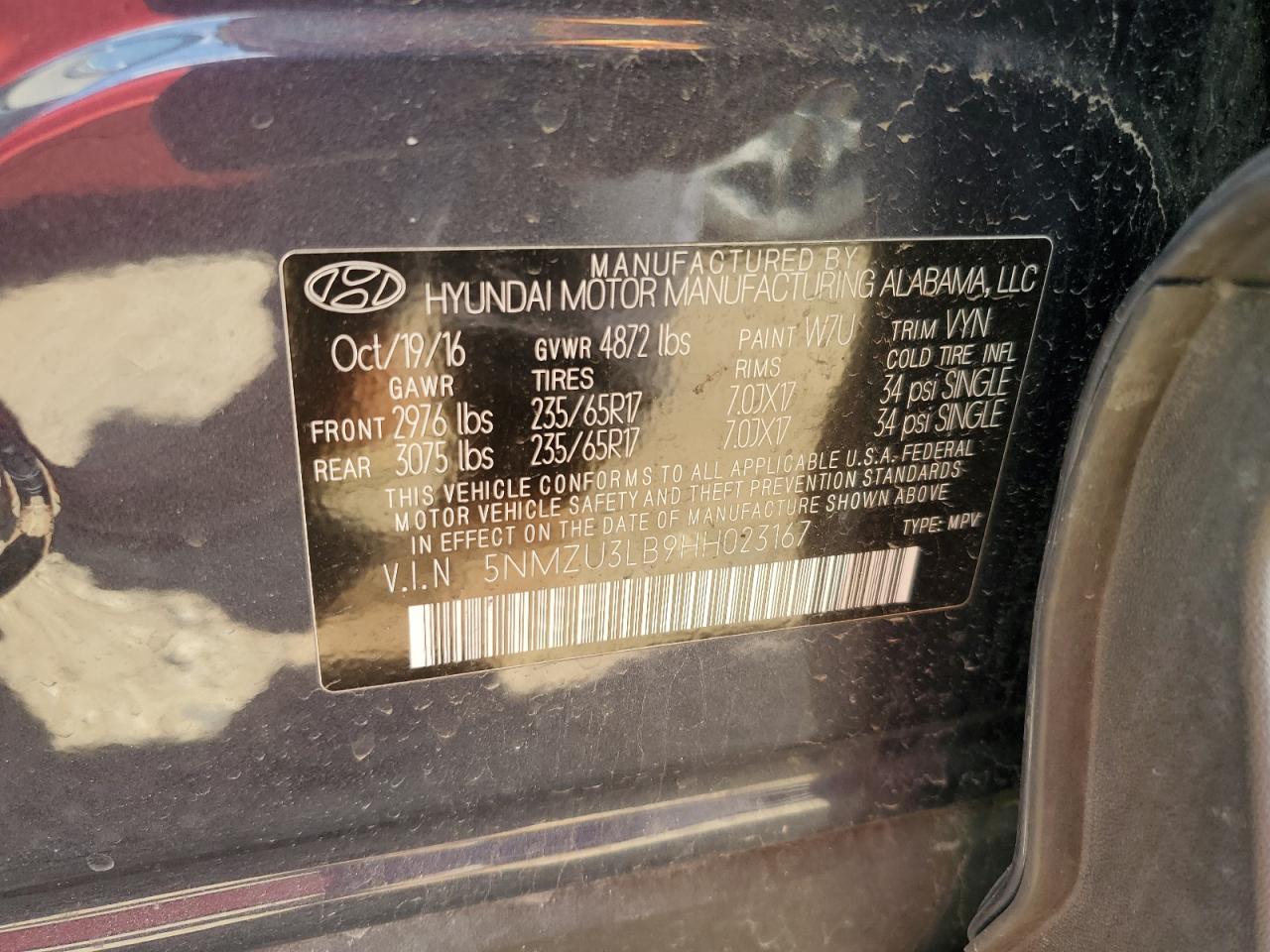 2017 Hyundai Santa Fe Sport VIN: 5NMZU3LB9HH023167 Lot: 62654865