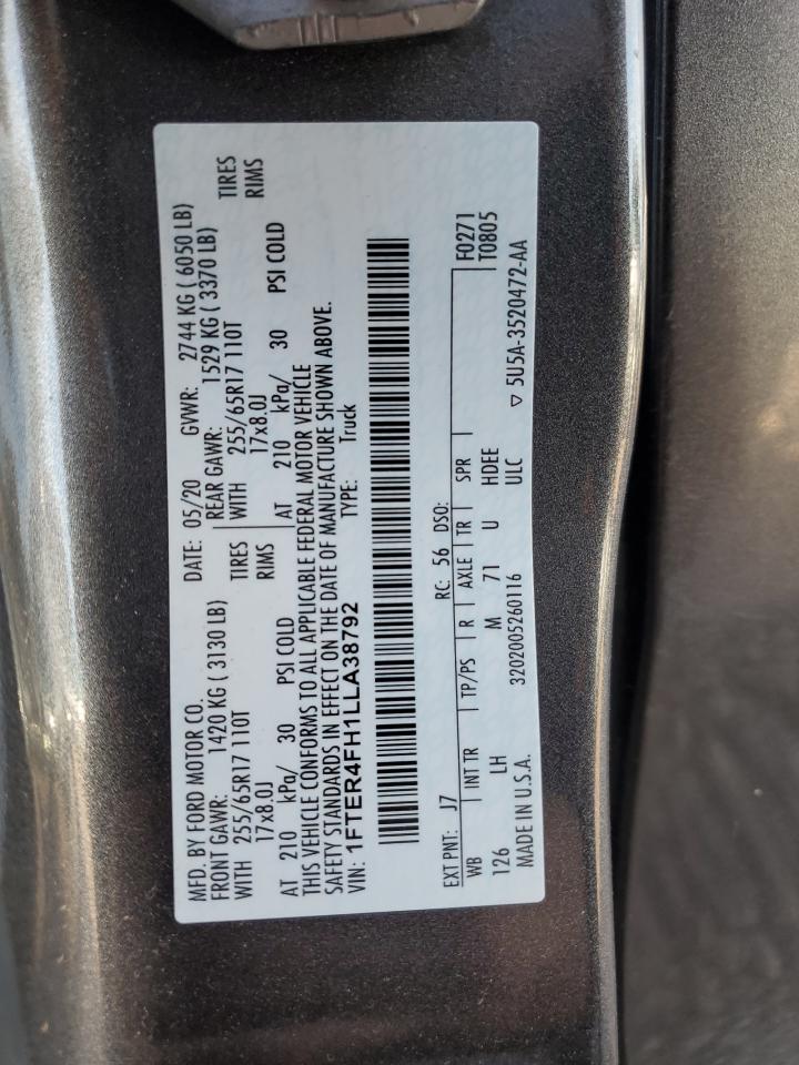 2020 Ford Ranger Xl VIN: 1FTER4FH1LLA38792 Lot: 63227135