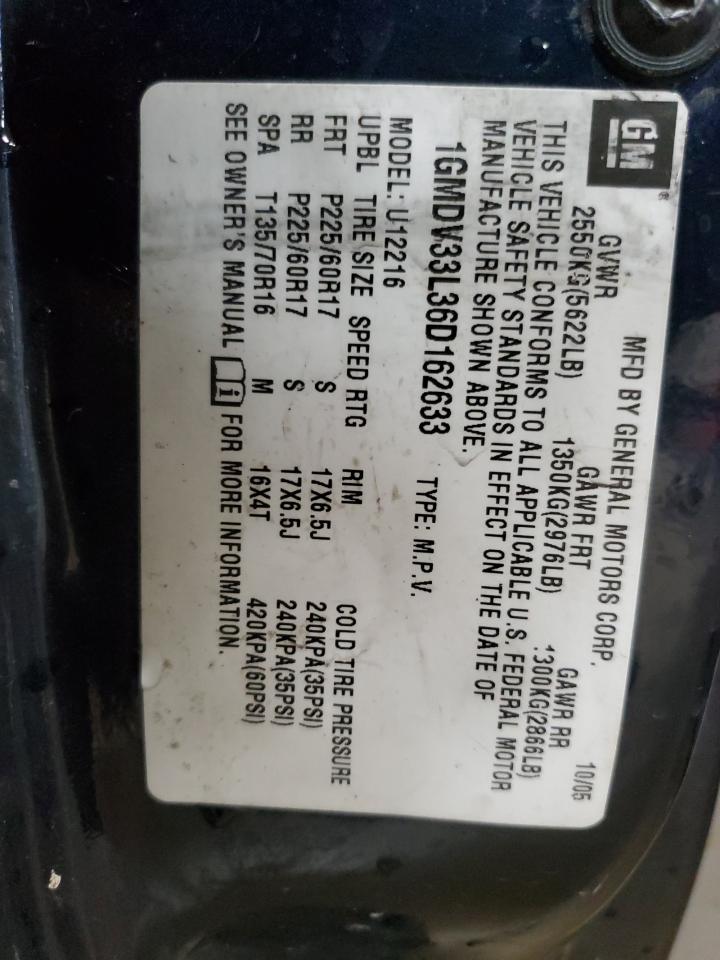 2006 Pontiac Montana Sv6 VIN: 1GMDV33L36D162633 Lot: 62877005