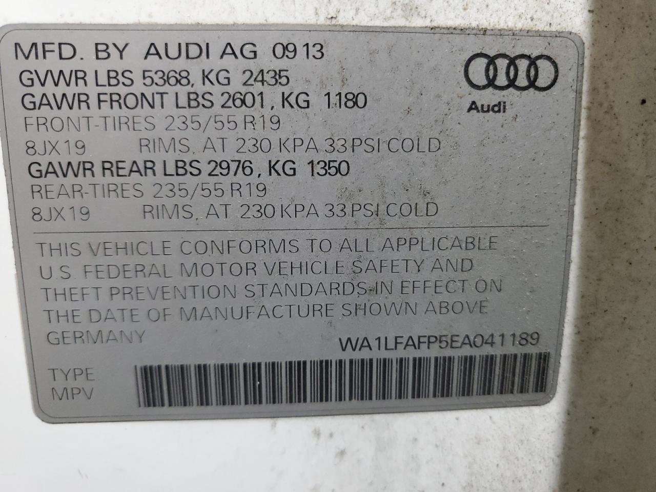 2014 Audi Q5 Premium Plus VIN: WA1LFAFP5EA041189 Lot: 65064695