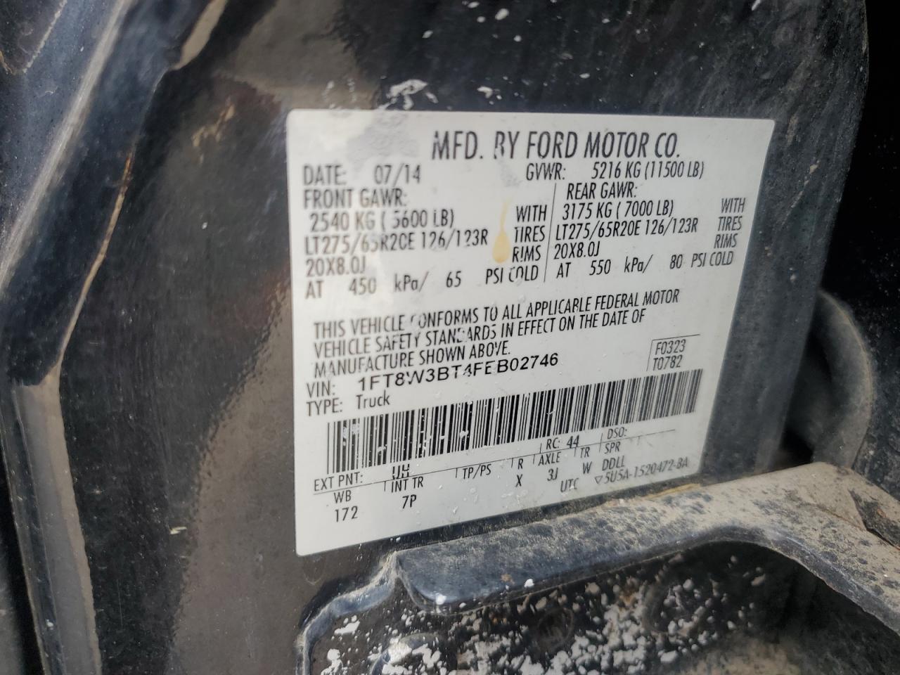 2015 Ford F350 Super Duty VIN: 1FT8W3BT4FEB02746 Lot: 62099025