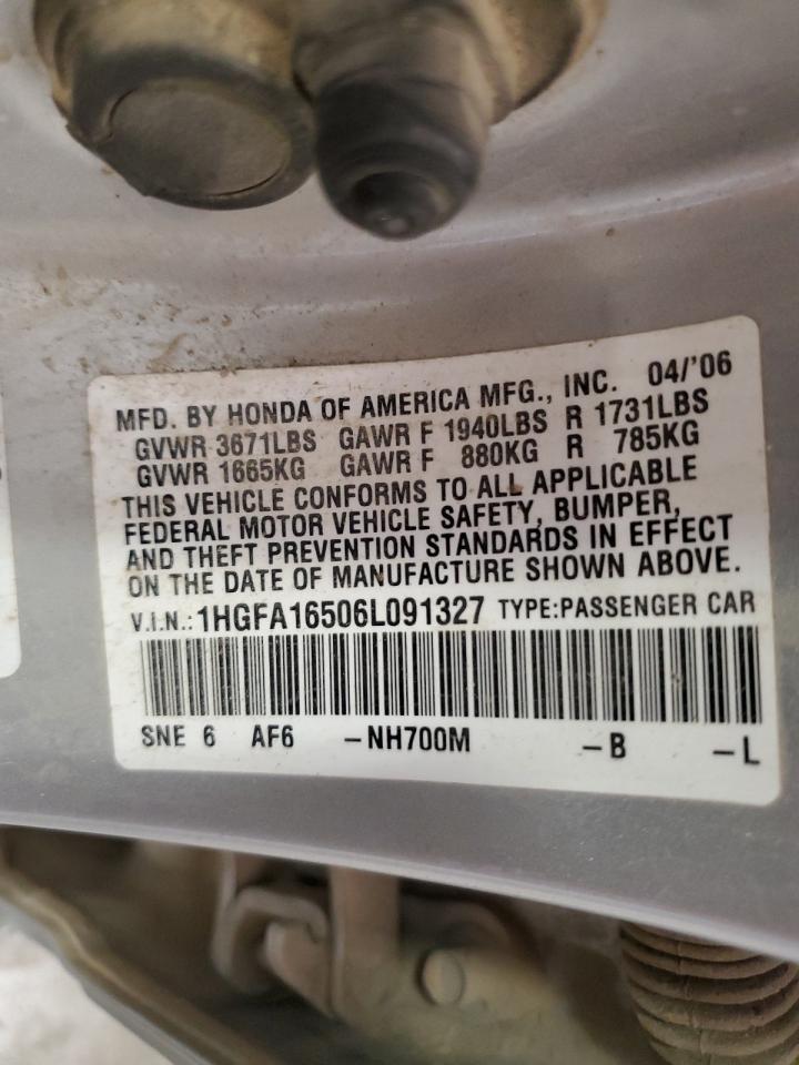 2006 Honda Civic Lx VIN: 1HGFA16506L091327 Lot: 64674155
