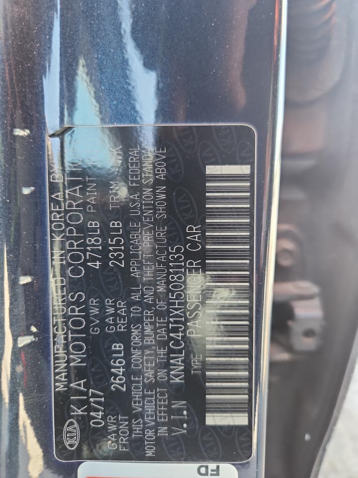 2017 Kia Cadenza Premium VIN: KNALC4J1XH5081135 Lot: 65037915