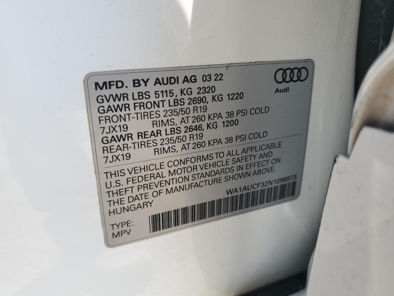 2022 Audi Q3 Premium 40 VIN: WA1AUCF32N1098973 Lot: 66277815