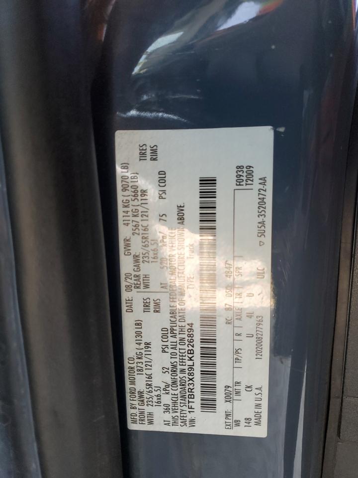 2020 Ford Transit T-250 VIN: 1FTBR3X89LKB26894 Lot: 62959875