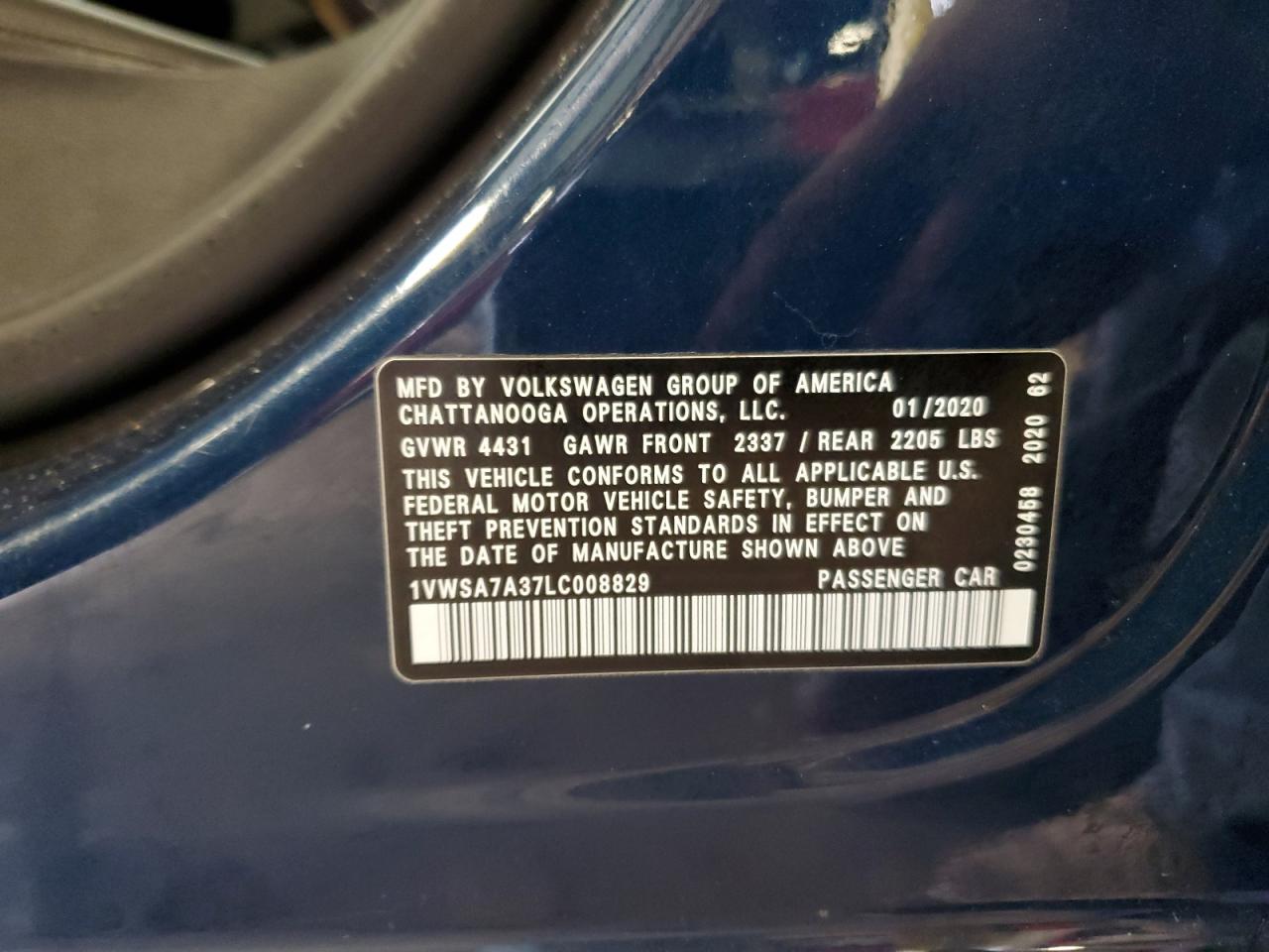 2020 Volkswagen Passat Se VIN: 1VWSA7A37LC008829 Lot: 65976355