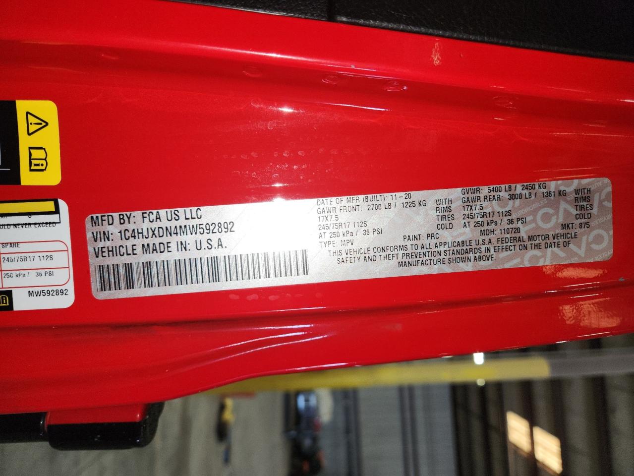 2021 Jeep Wrangler Unlimited Sport VIN: 1C4HJXDN4MW592892 Lot: 62080135