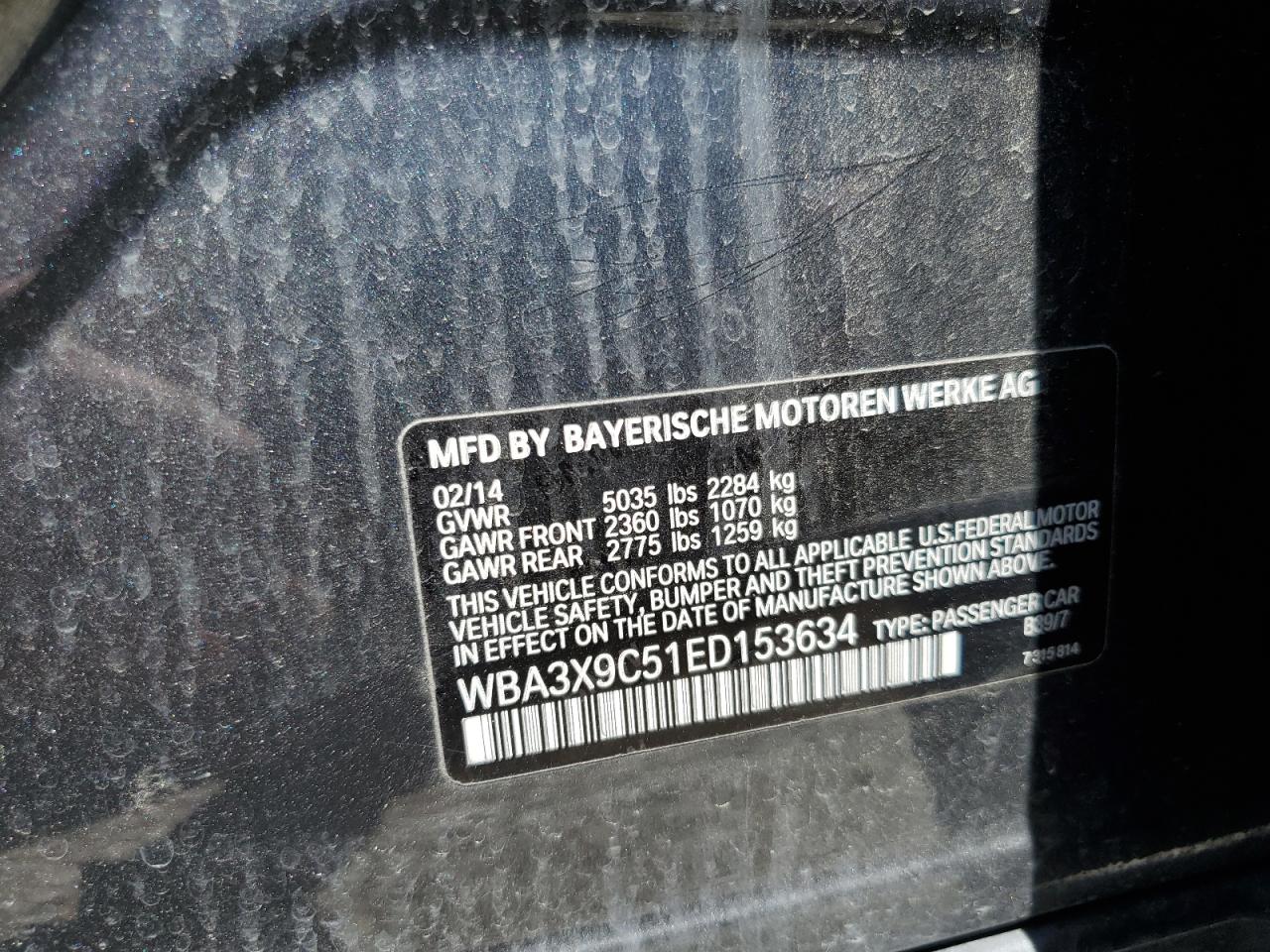 2014 BMW 335 Xigt VIN: WBA3X9C51ED153634 Lot: 64069795