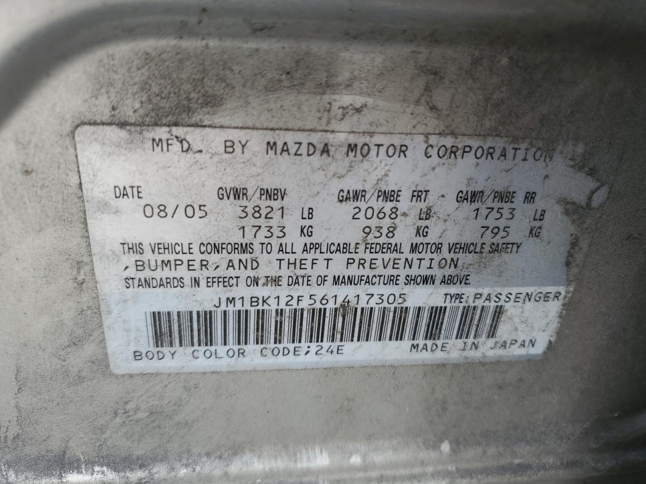 2006 Mazda 3 I VIN: JM1BK12F561417305 Lot: 64701295