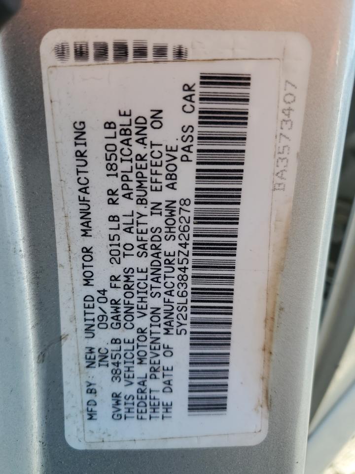 2005 Pontiac Vibe VIN: 5Y2SL63845Z426278 Lot: 62119265