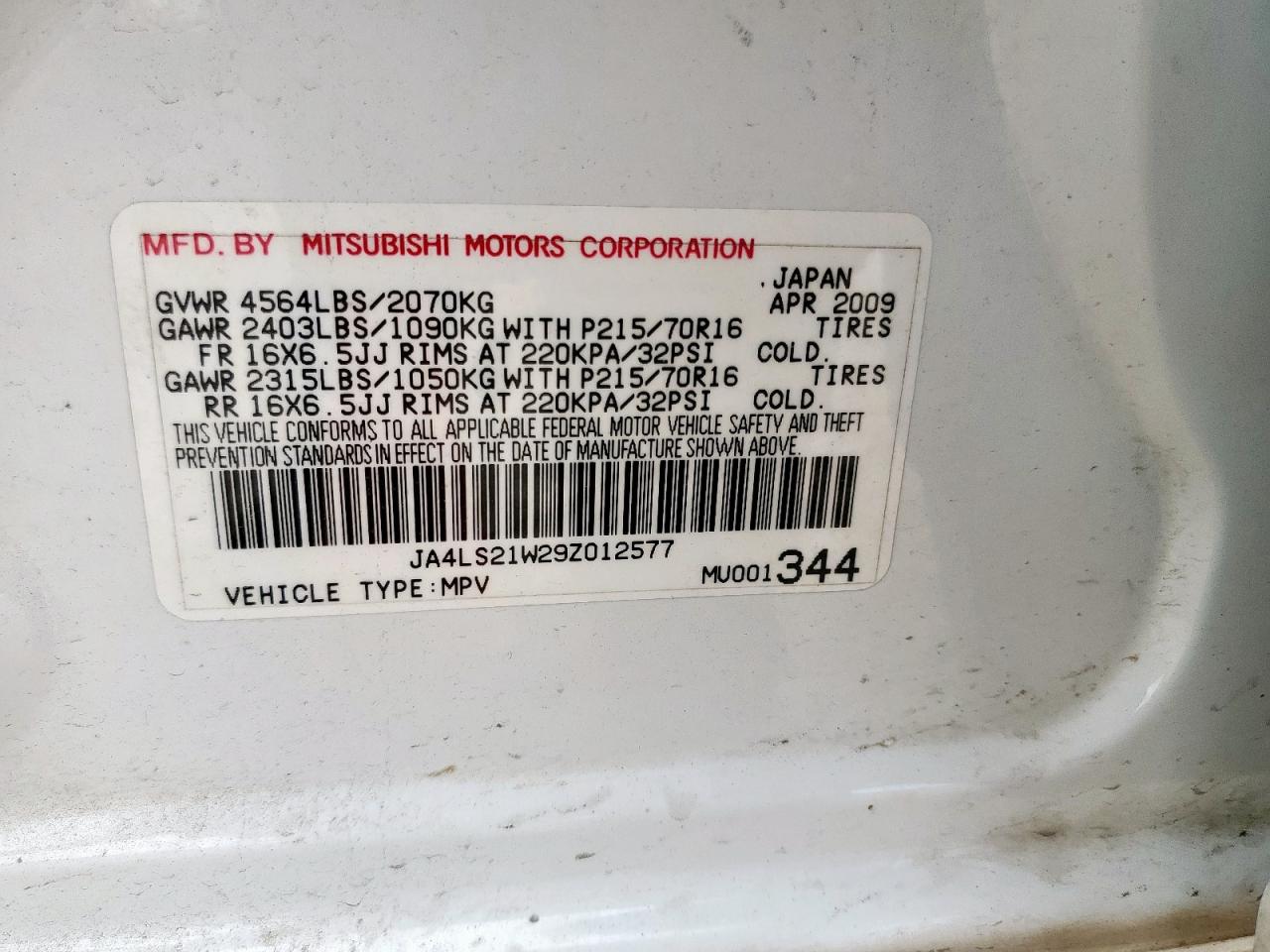 2009 Mitsubishi Outlander Es VIN: JA4LS21W29Z012577 Lot: 62586735