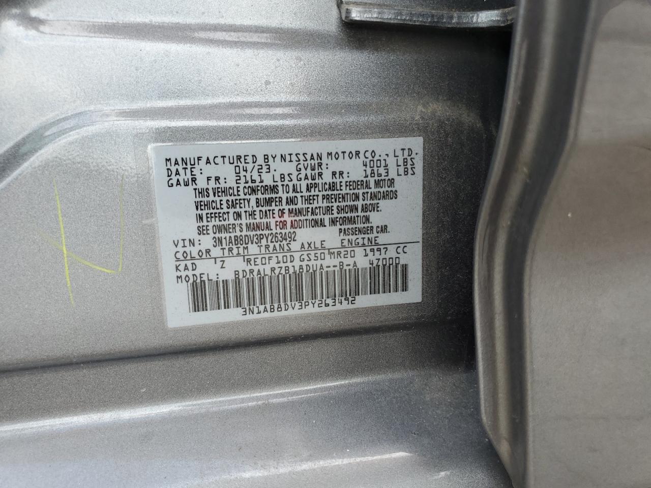 2023 Nissan Sentra Sr VIN: 3N1AB8DV3PY263492 Lot: 65552075