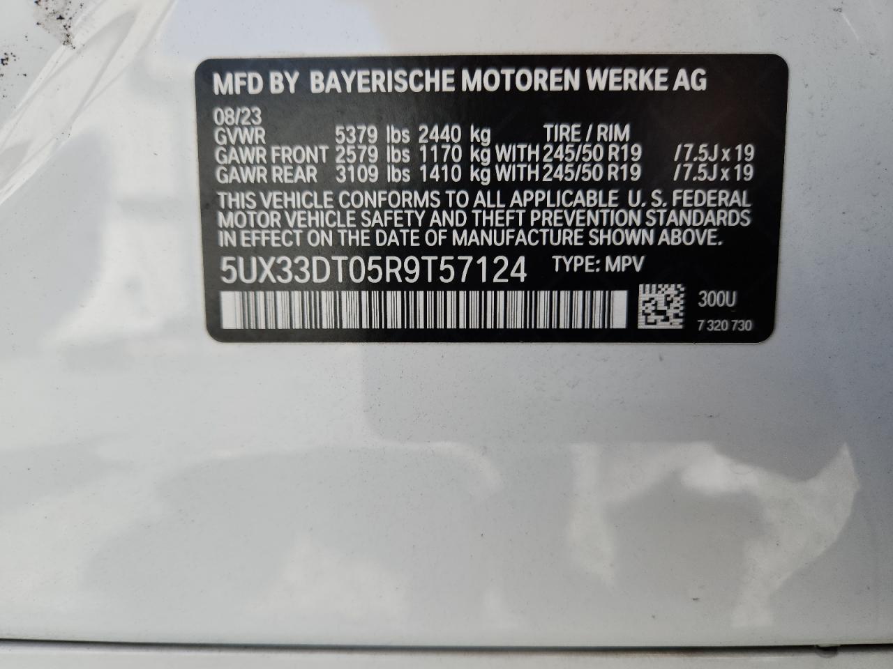 2024 BMW X4 xDrive30I VIN: 5UX33DT05R9T57124 Lot: 65215865