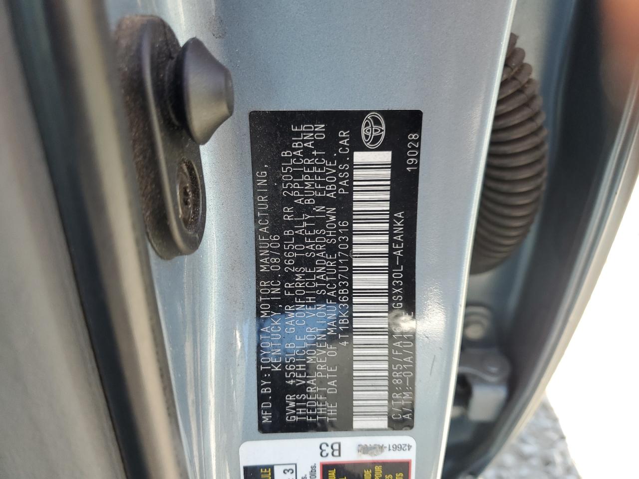 2007 Toyota Avalon Xl VIN: 4T1BK36B37U170316 Lot: 63477425