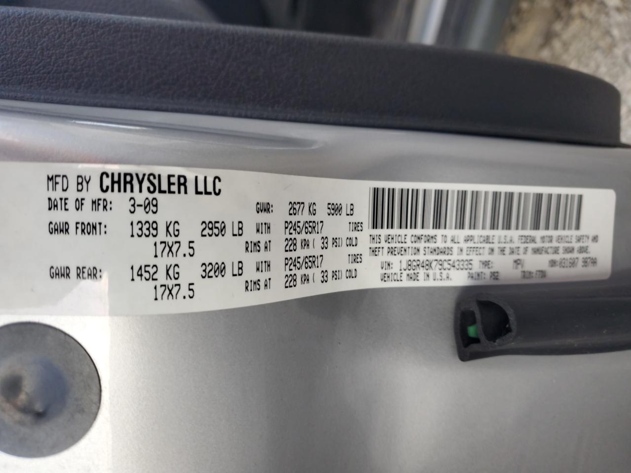 2009 Jeep Grand Cherokee Laredo VIN: 1J8GR48K79C543335 Lot: 63084805