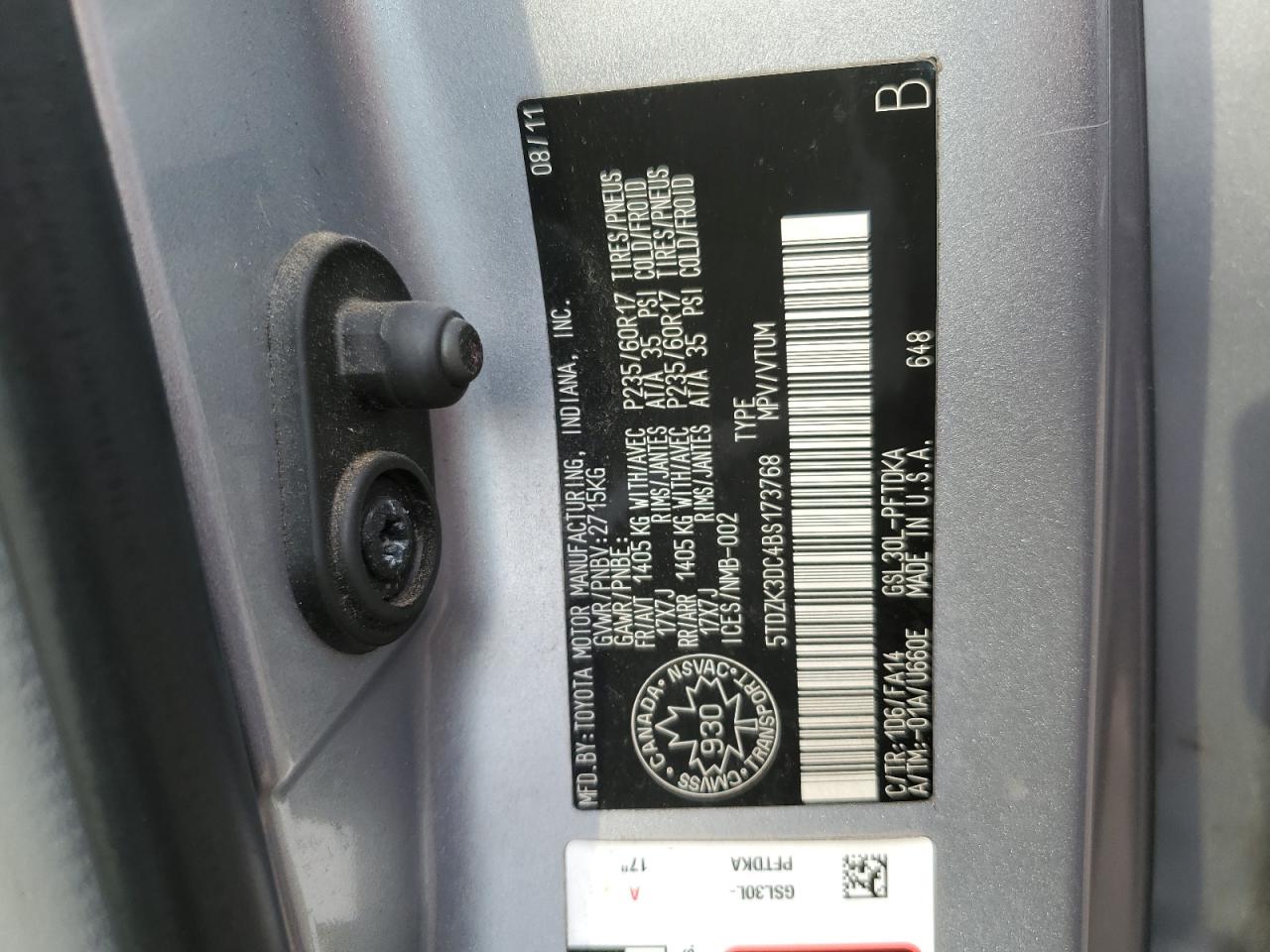 2011 Toyota Sienna VIN: 5TDZK3DC4BS173768 Lot: 62822705