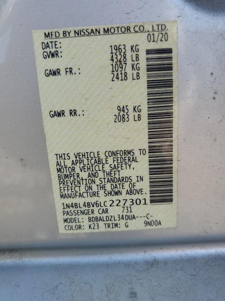 2020 Nissan Altima S VIN: 1N4BL4BV6LC227301 Lot: 64828605