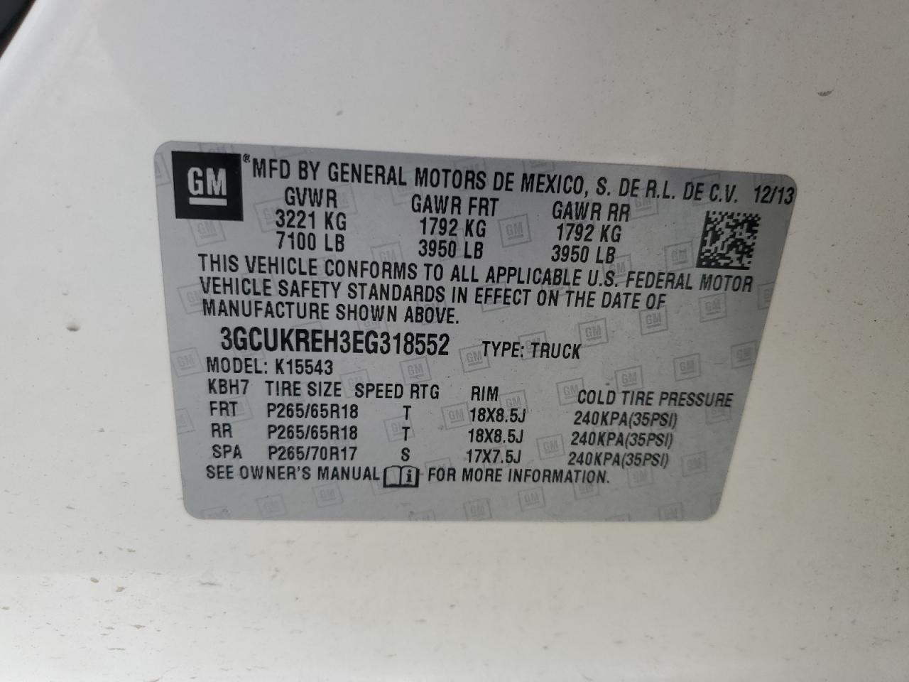 2014 Chevrolet Silverado K1500 Lt VIN: 3GCUKREH3EG318552 Lot: 64323785