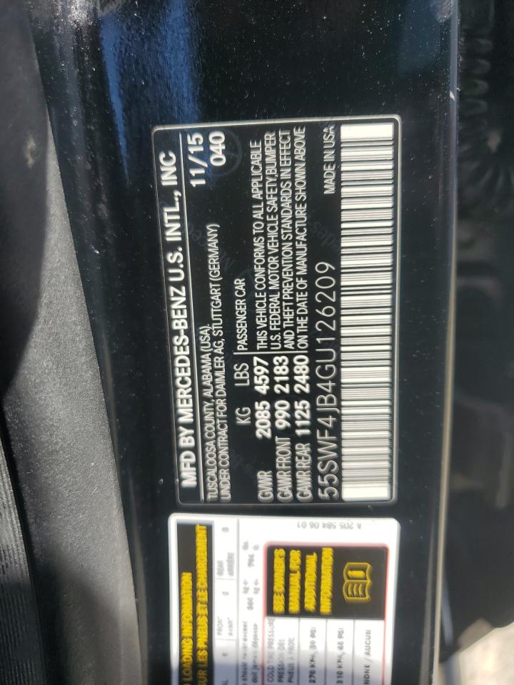 2016 Mercedes-Benz C 300 VIN: 55SWF4JB4GU126209 Lot: 64201915