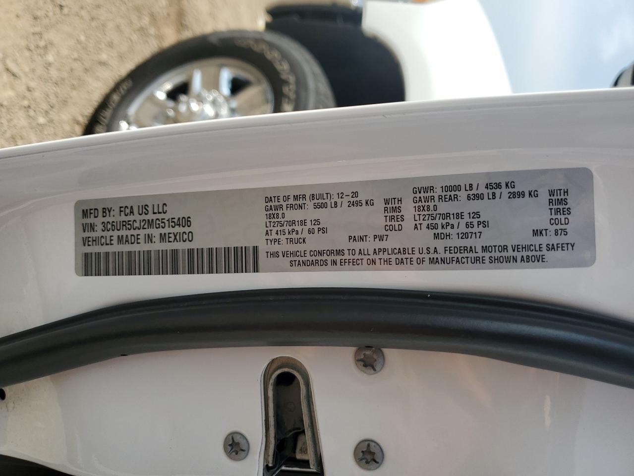 2021 Ram 2500 Tradesman VIN: 3C6UR5CJ2MG515406 Lot: 63913975