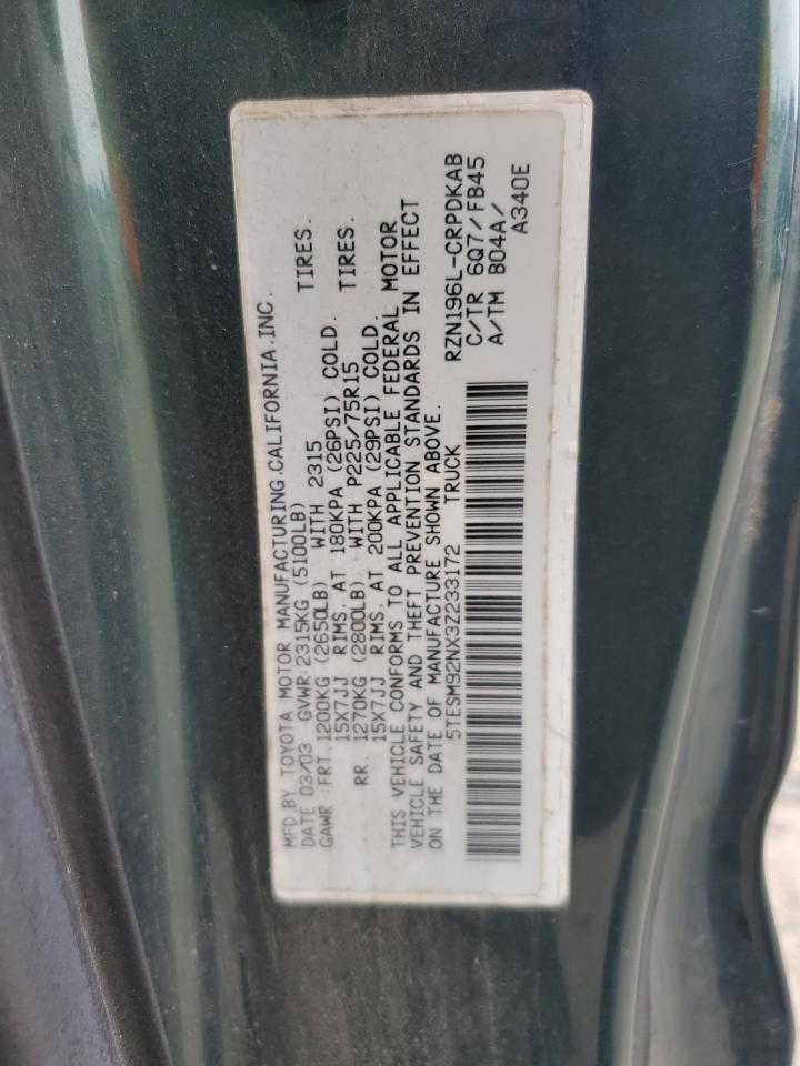 2003 Toyota Tacoma Xtracab Prerunner VIN: 5TESM92NX3Z233172 Lot: 65222865