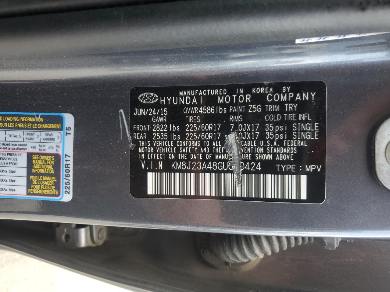 2016 Hyundai Tucson Se VIN: KM8J23A48GU040424 Lot: 65350515