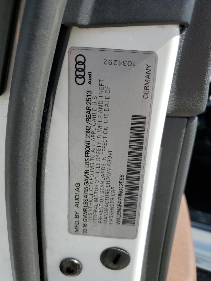 2017 Audi A4 Premium Plus VIN: WAUENAF47HN012598 Lot: 63605435
